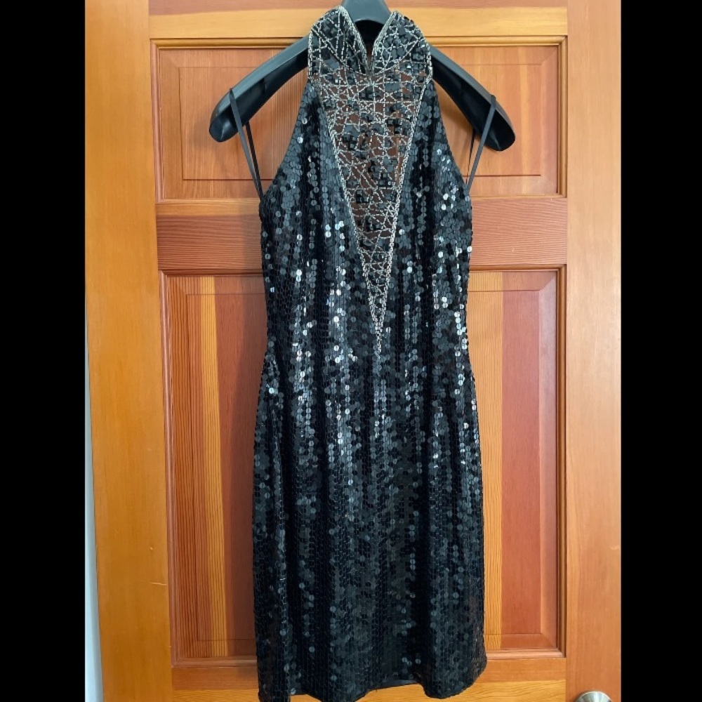 cache black sequin dress v design formal